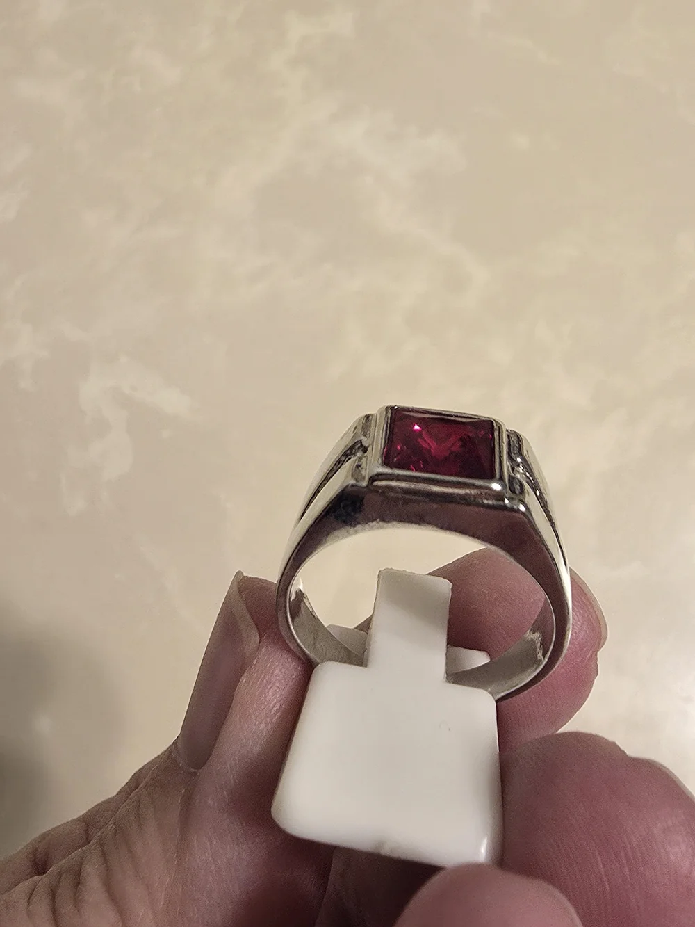 Men's Silver CZ and Ruby Ring Size 10